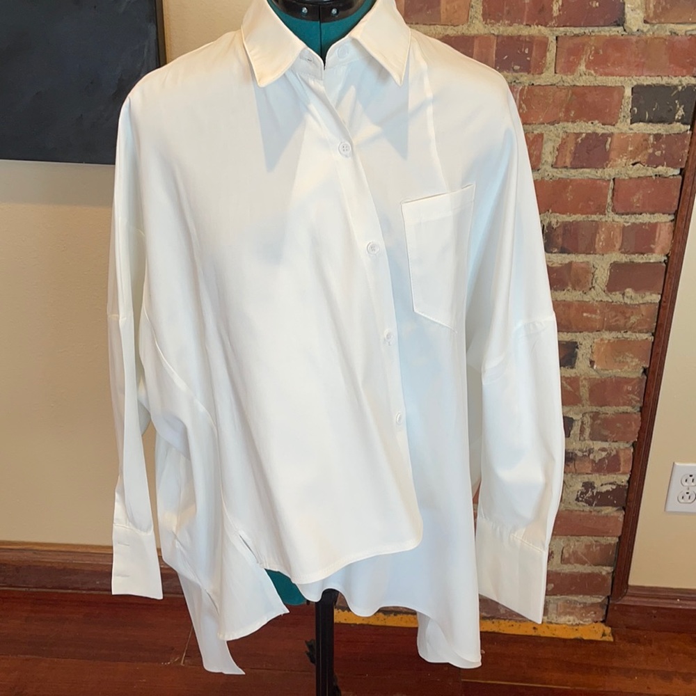 Asymmetrical button up white shirt